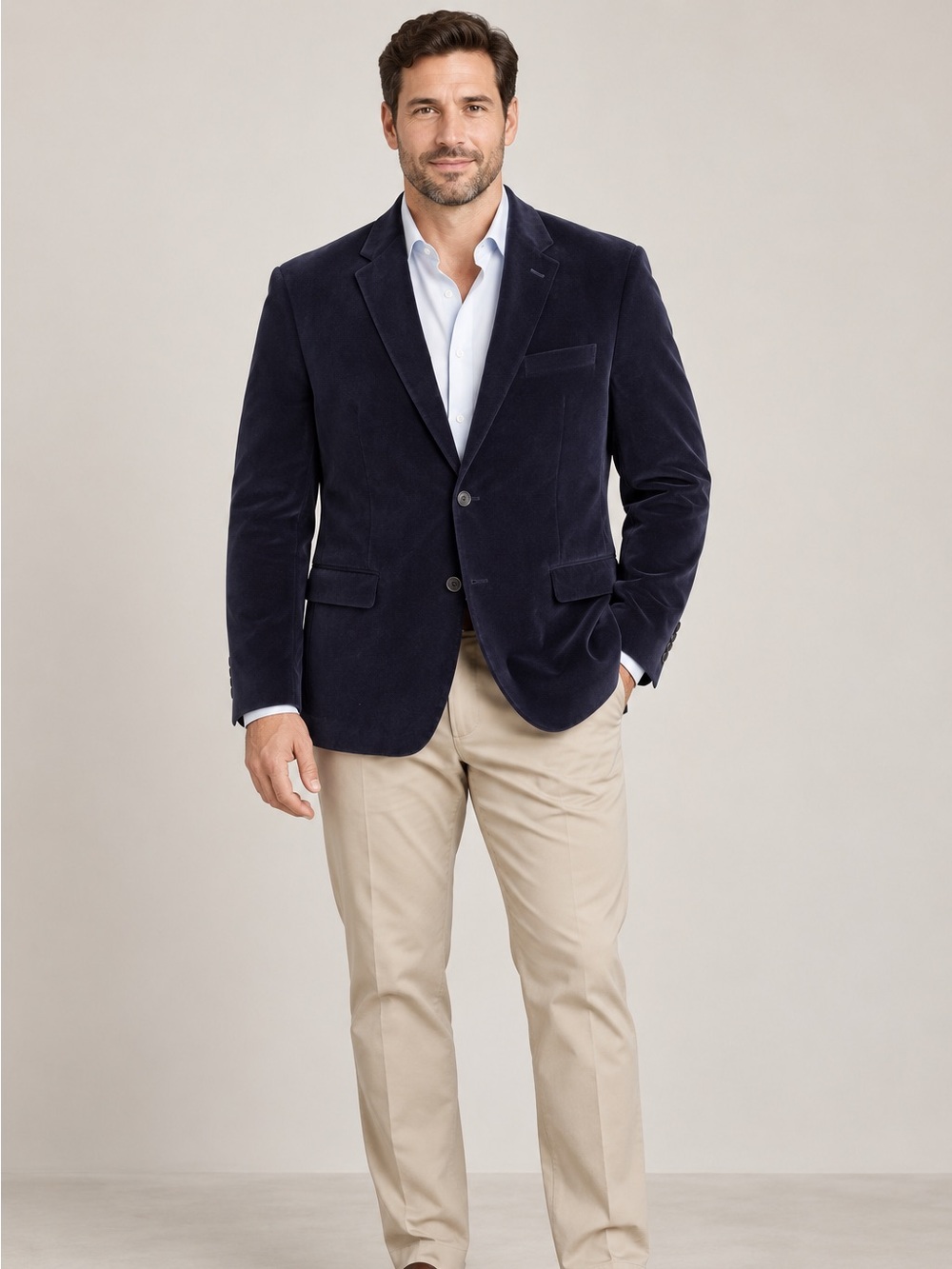 Tommy Hilfiger Men’s 43R Navy Blue Velvet Blazer Stretch Cotton Sport Coat NWT